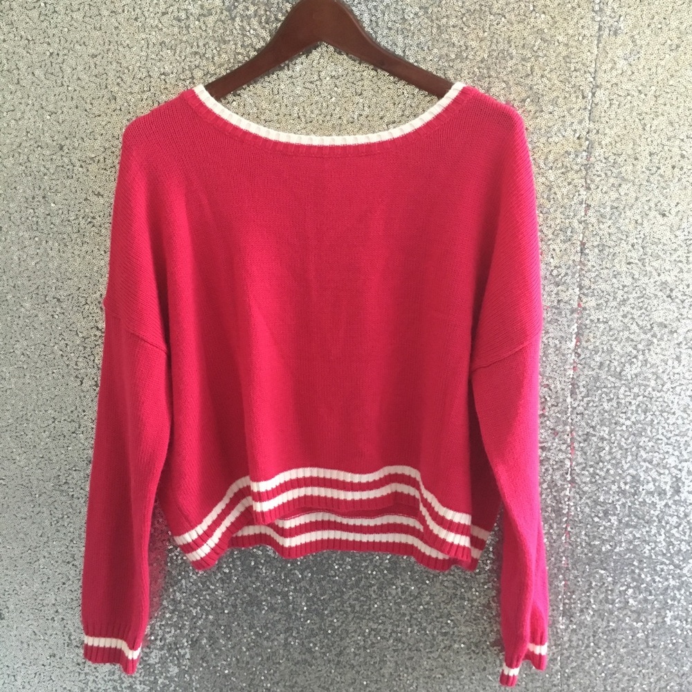 Wet Seal Hot Pink and White Sweater—Size M